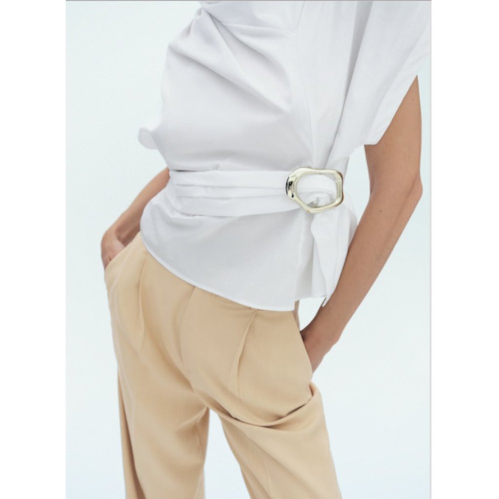 Zara White Sleeveless Shirt With Buckle Sz XS, Small NWT